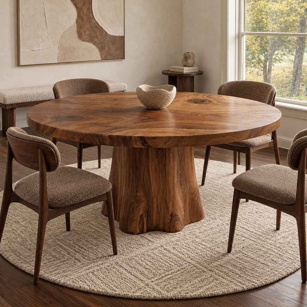 Minimalist Round Dining Table With Forked Trunk Legs For Dining Room