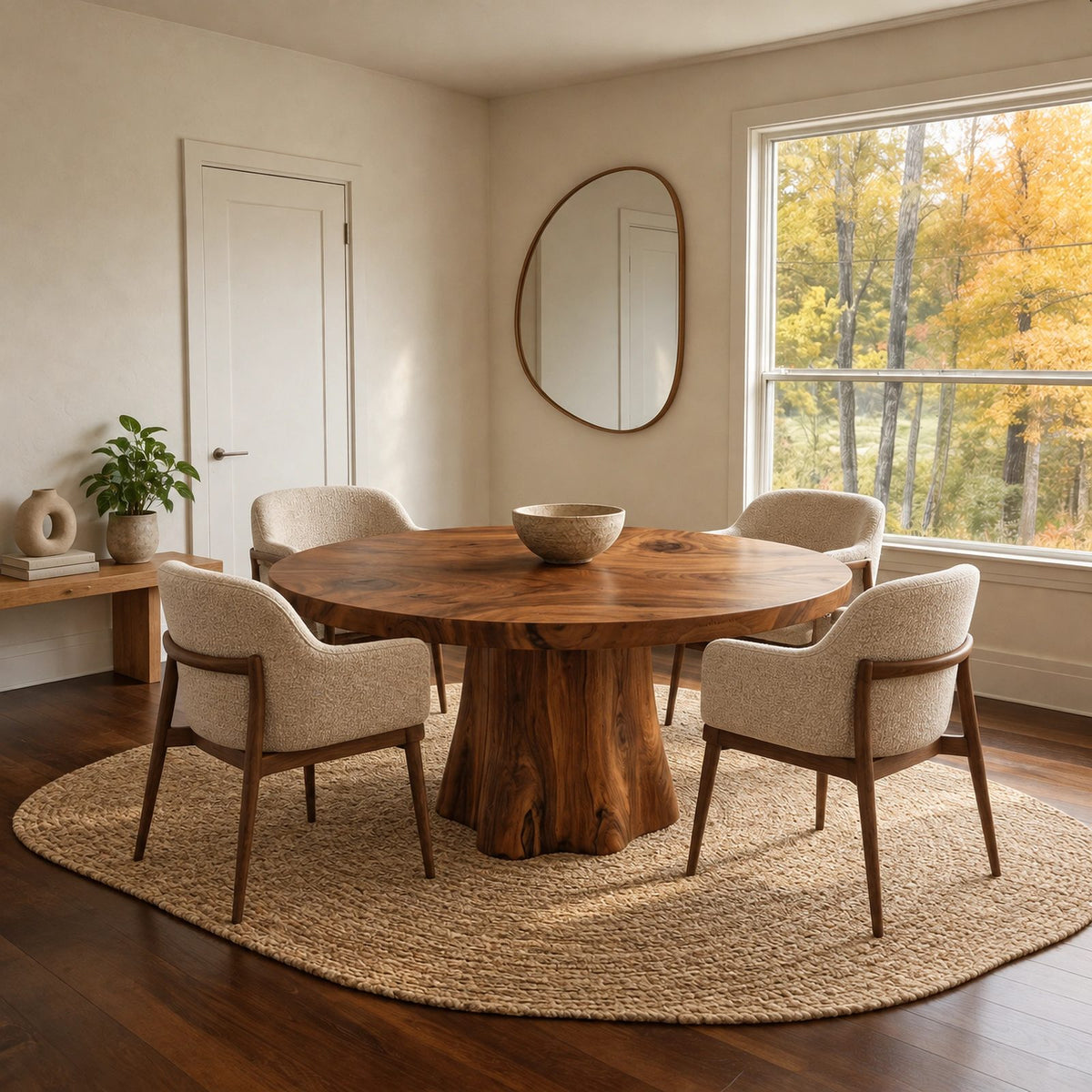 Minimalist Round Dining Table With Forked Trunk Legs For Dining Room