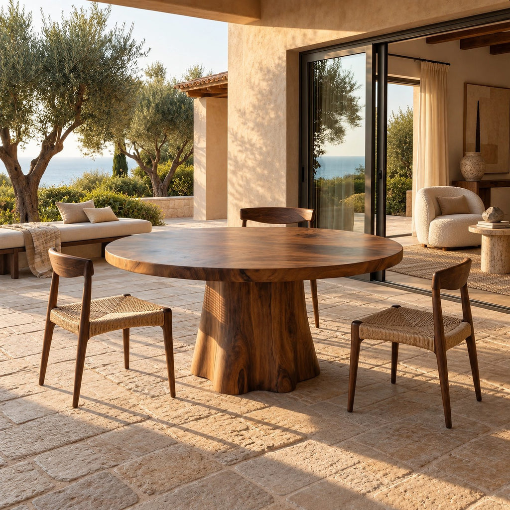 Minimalist Round Dining Table With Forked Trunk Legs For Dining Room
