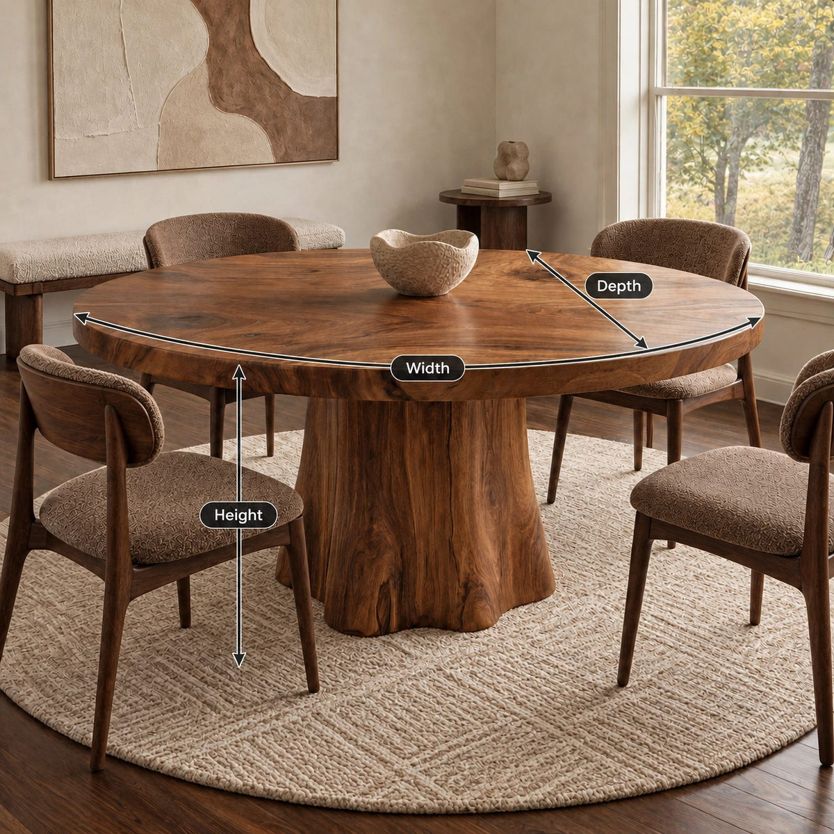 Minimalist Round Dining Table With Forked Trunk Legs For Dining Room
