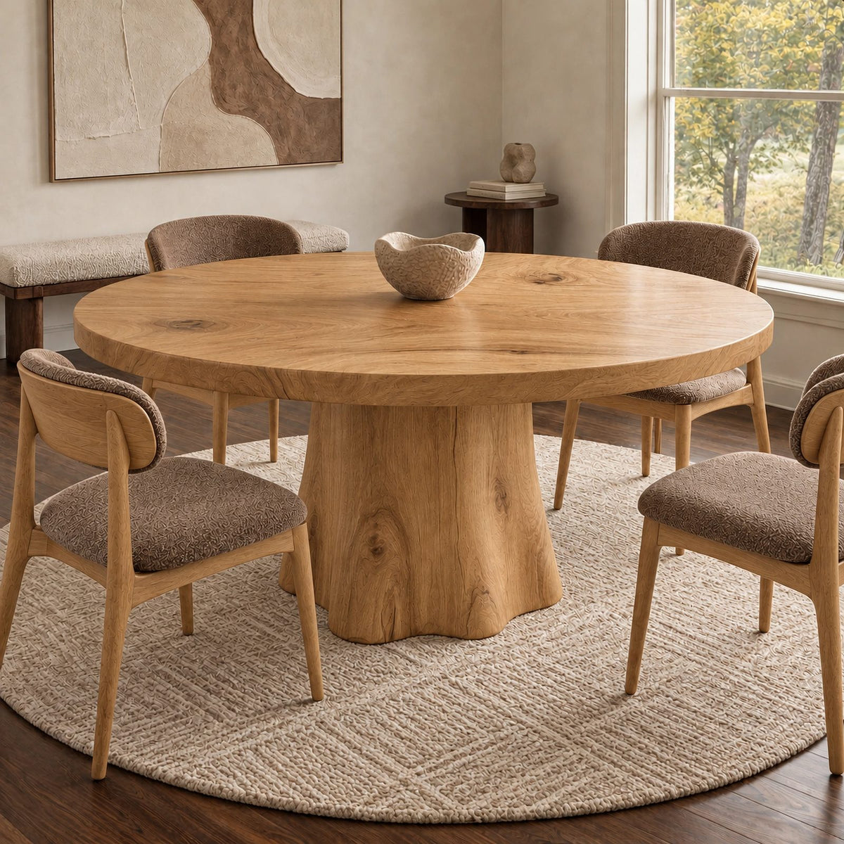 Minimalist Round Dining Table With Forked Trunk Legs For Dining Room