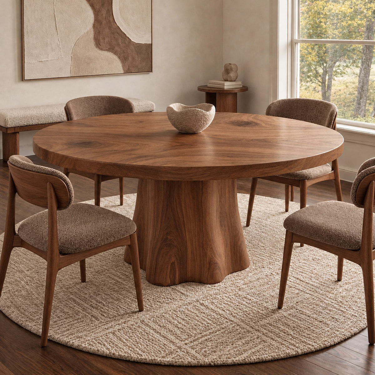 Minimalist Round Dining Table With Forked Trunk Legs For Dining Room