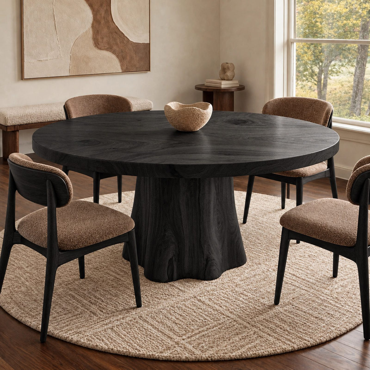 Minimalist Round Dining Table With Forked Trunk Legs For Dining Room
