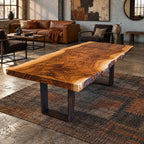 Rustic Live Edge Dining Table With Dark Block Legs For Dining Room
