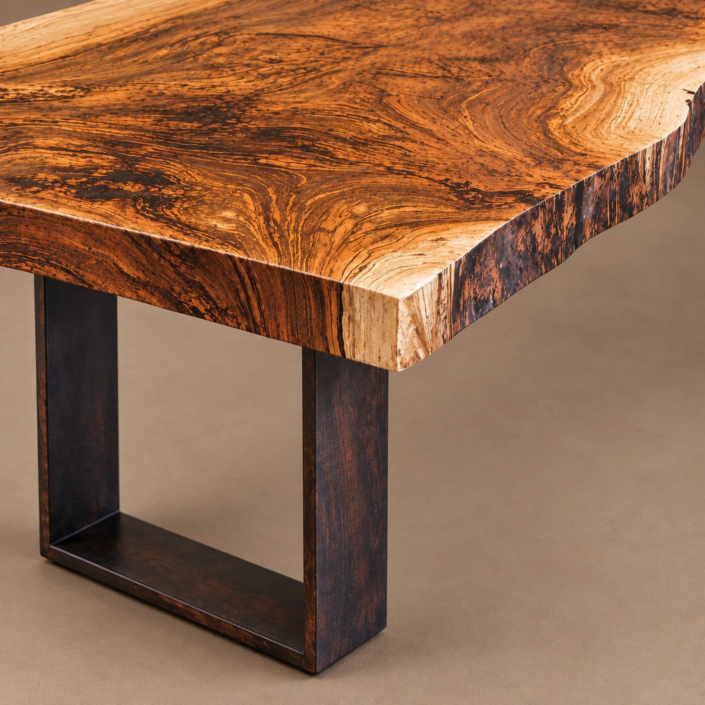 Rustic Live Edge Dining Table With Dark Block Legs For Dining Room