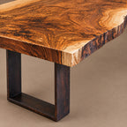 Rustic Live Edge Dining Table With Dark Block Legs For Dining Room