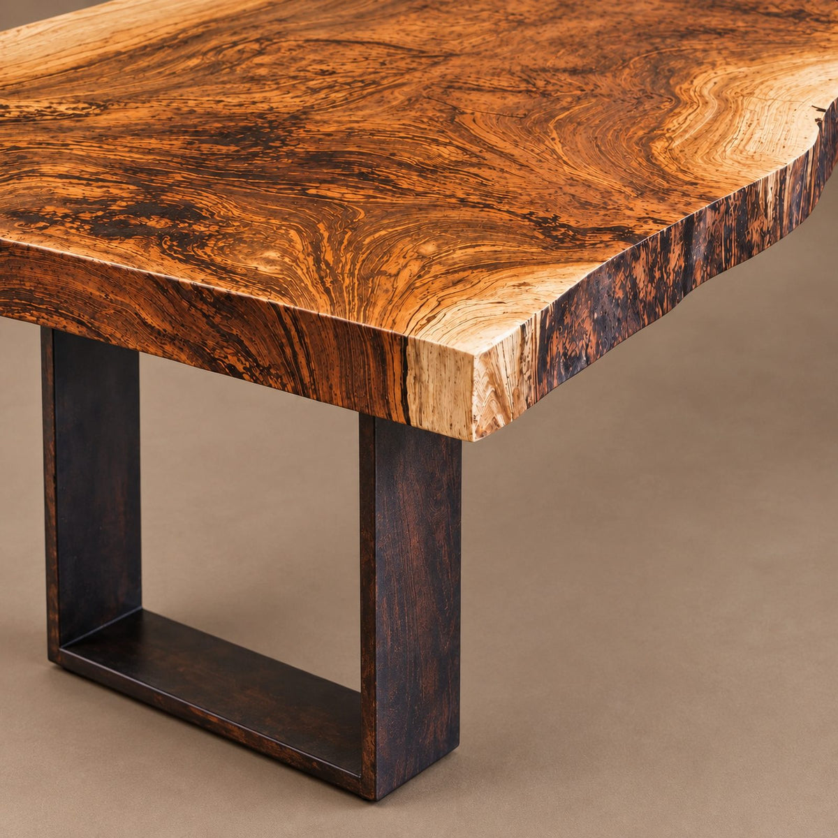 Rustic Live Edge Dining Table With Dark Block Legs For Dining Room