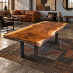 Rustic Live Edge Dining Table With Dark Block Legs For Dining Room