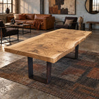 Rustic Live Edge Dining Table With Dark Block Legs For Dining Room