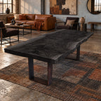 Rustic Live Edge Dining Table With Dark Block Legs For Dining Room