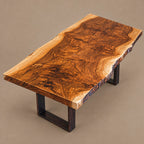 Rustic Live Edge Dining Table With Dark Block Legs For Dining Room