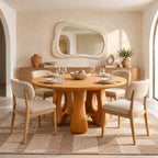 Mid Century Round Dining Table With Arched Open Base For Dining Room