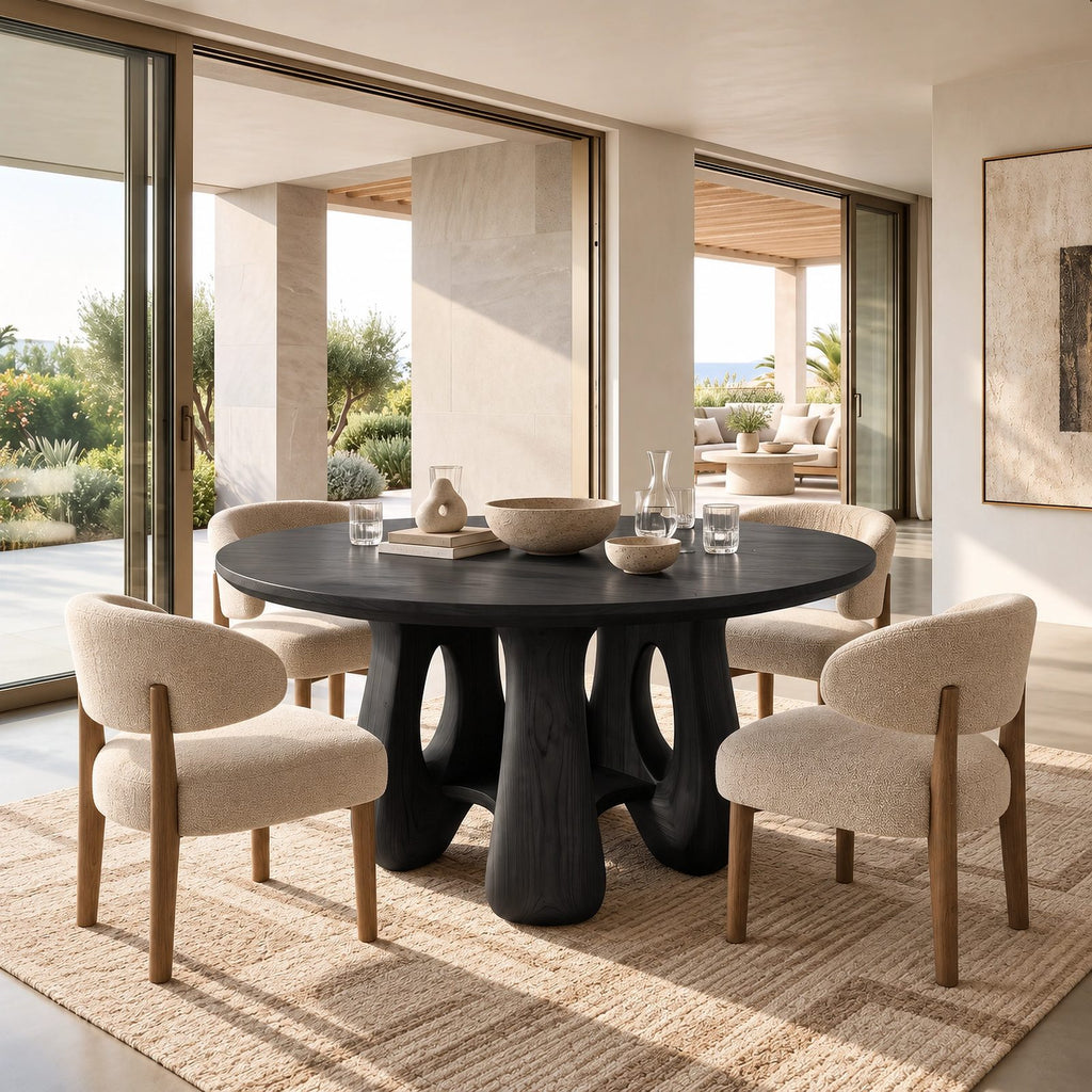 Mid Century Round Dining Table With Arched Open Base For Dining Room