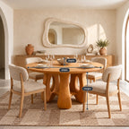 Mid Century Round Dining Table With Arched Open Base For Dining Room