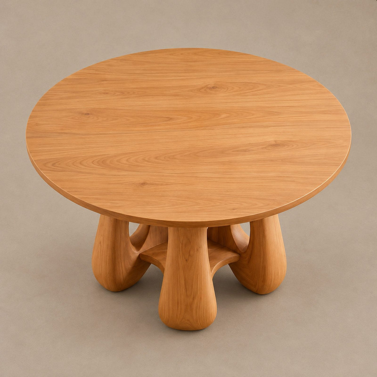 Mid Century Round Dining Table With Arched Open Base For Dining Room