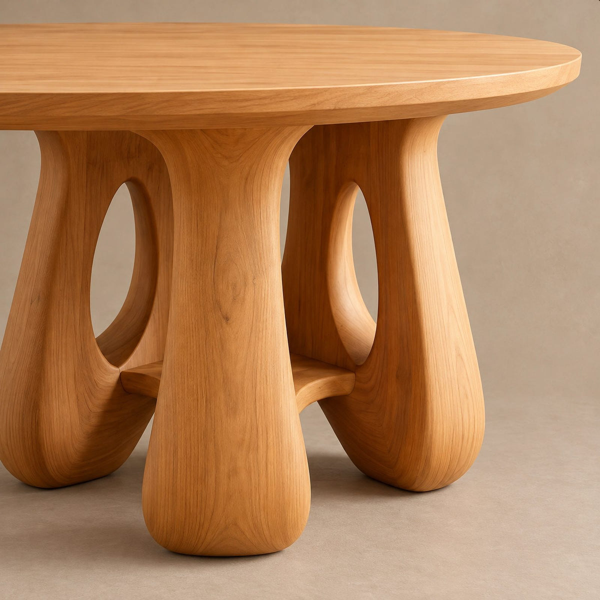 Mid Century Round Dining Table With Arched Open Base For Dining Room