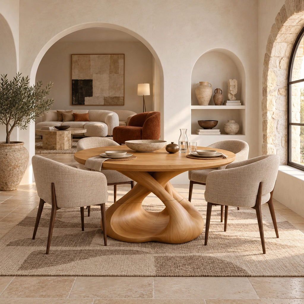 Contemporary Round Dining Table With Pierced Oval Legs For Dining Room