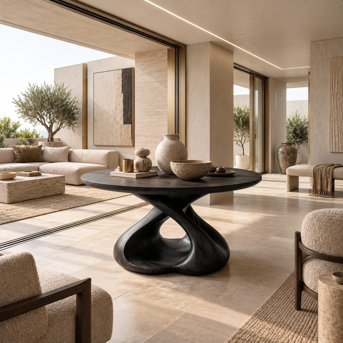 Contemporary Round Dining Table With Pierced Oval Legs For Dining Room