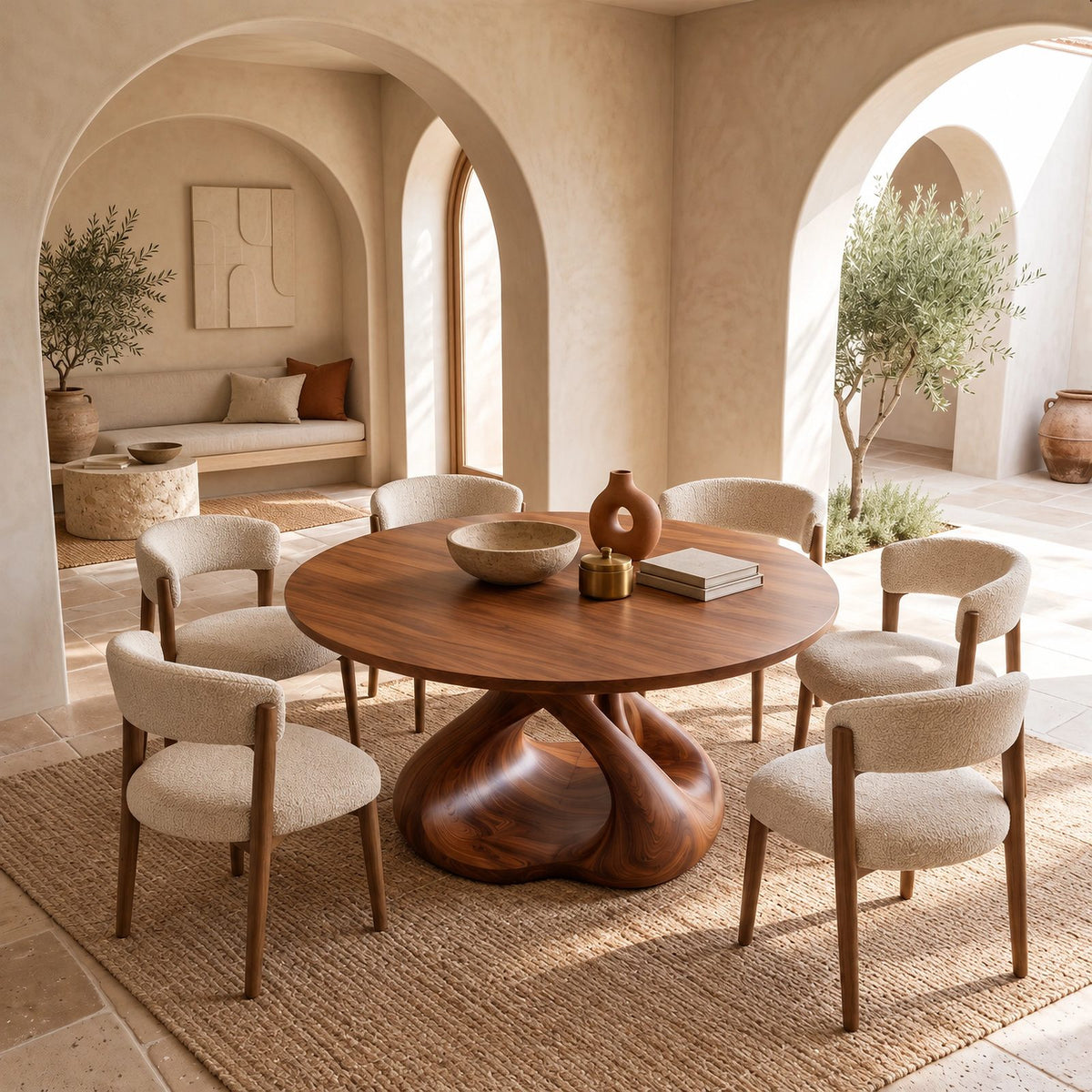 Contemporary Round Dining Table With Pierced Oval Legs For Dining Room