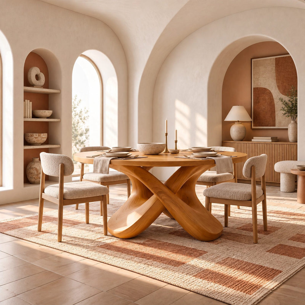 Organic Round Dining Table With Cutout Pedestal Base For Dining Room