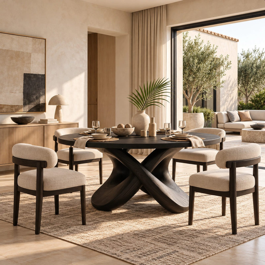 Organic Round Dining Table With Cutout Pedestal Base For Dining Room