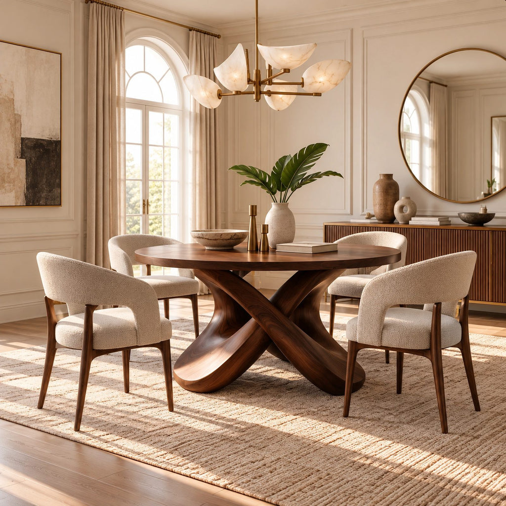 Organic Round Dining Table With Cutout Pedestal Base For Dining Room
