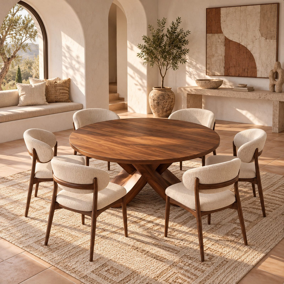 Organic Round Dining Table With Cutout Pedestal Base For Dining Room