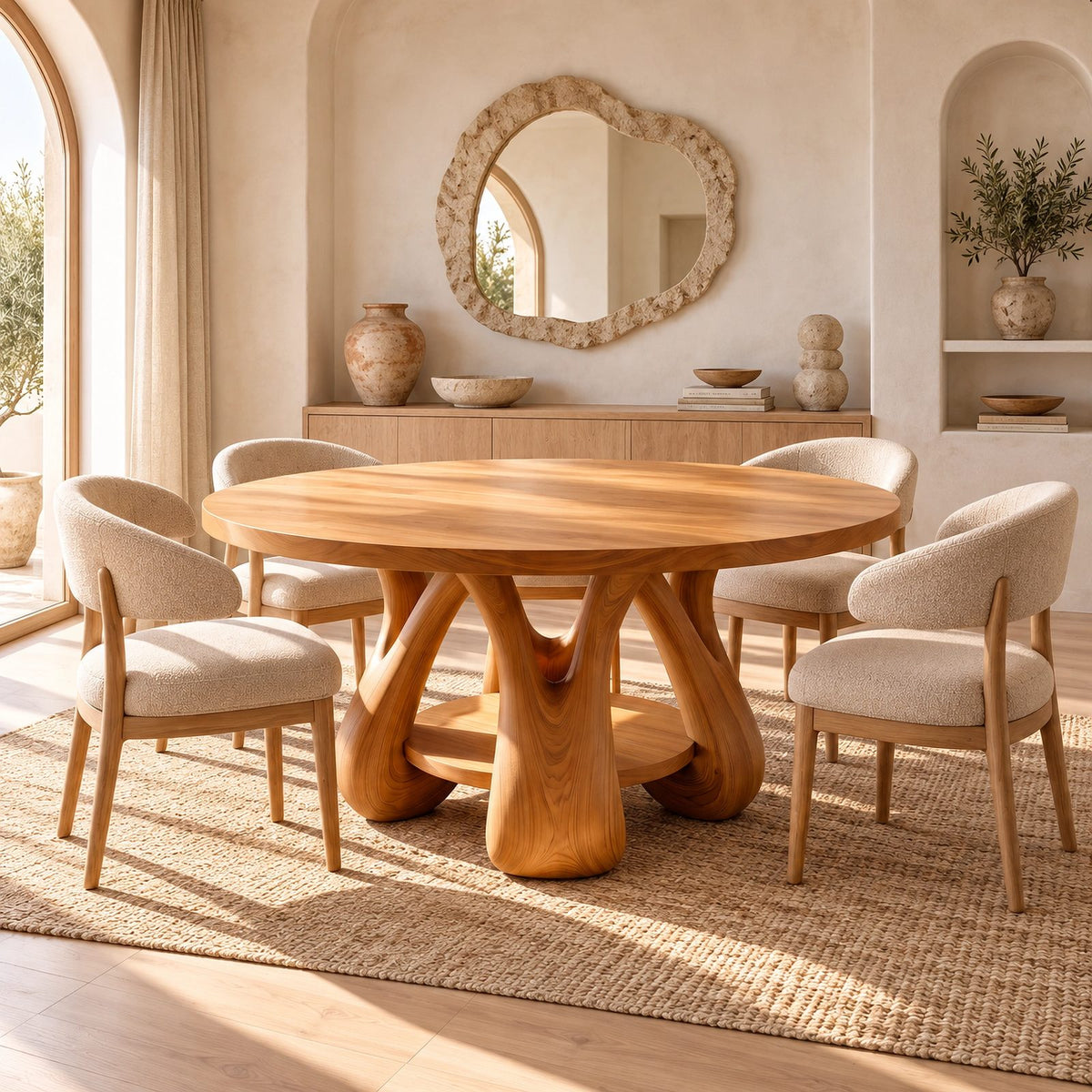 Scandinavian Round Dining Table With Sculpted Oval Base For Dining Room