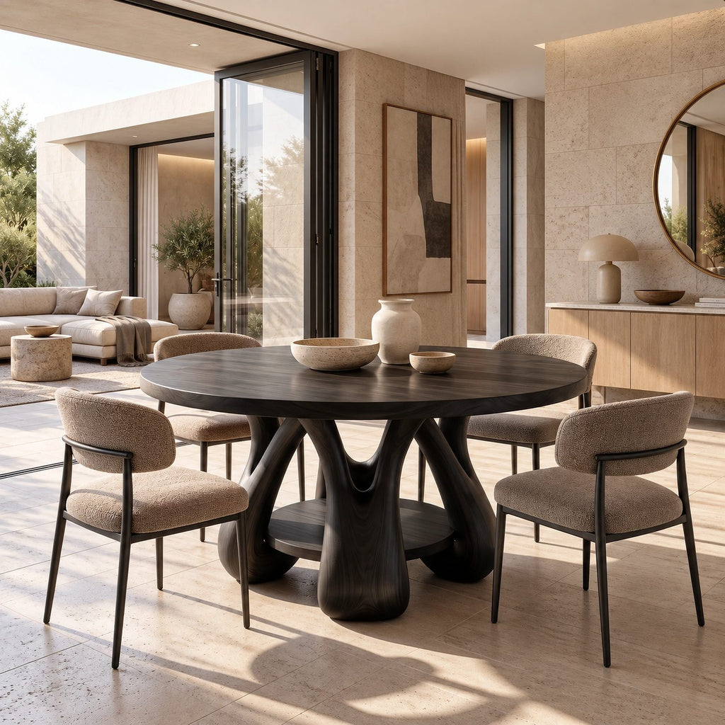 Scandinavian Round Dining Table With Sculpted Oval Base For Dining Room