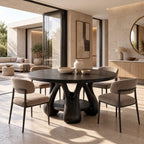 Scandinavian Round Dining Table With Sculpted Oval Base For Dining Room