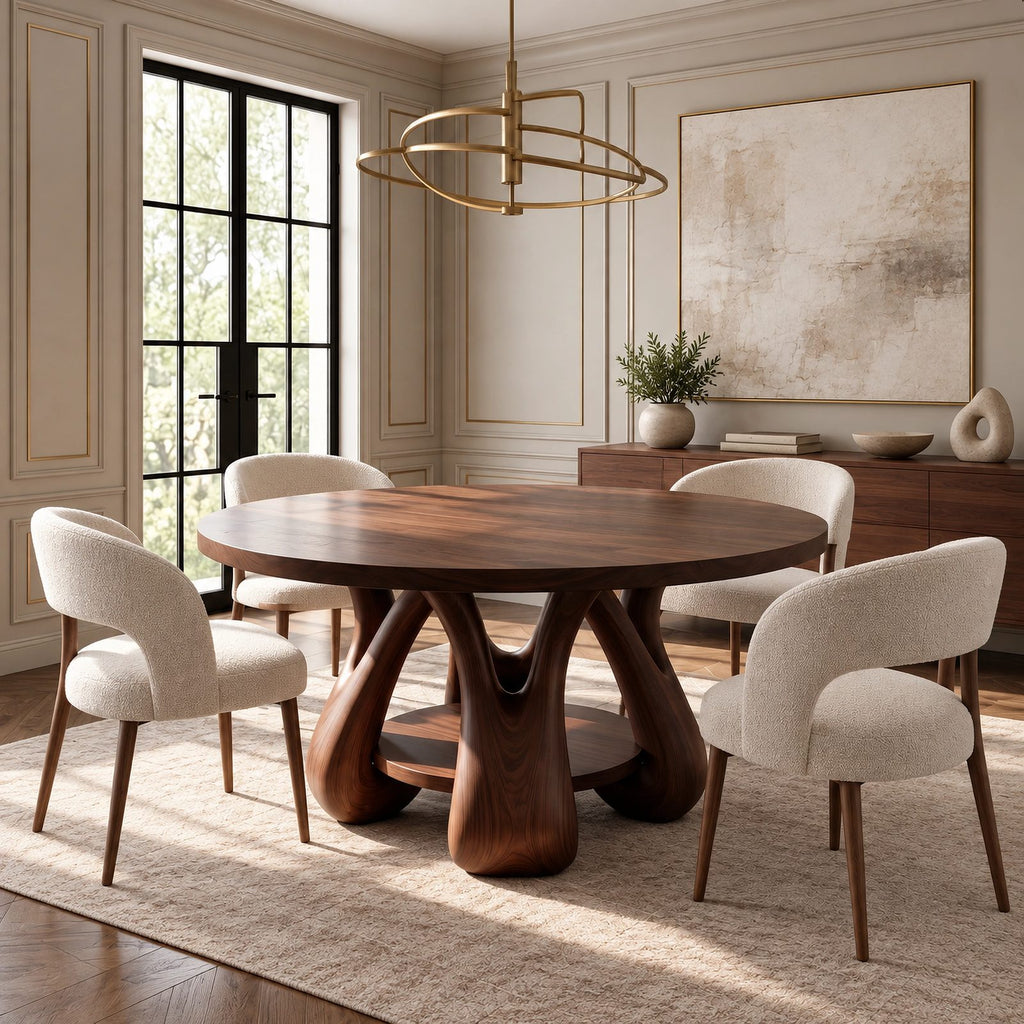 Scandinavian Round Dining Table With Sculpted Oval Base For Dining Room