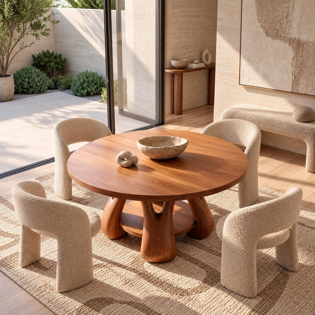 Scandinavian Round Dining Table With Sculpted Oval Base For Dining Room