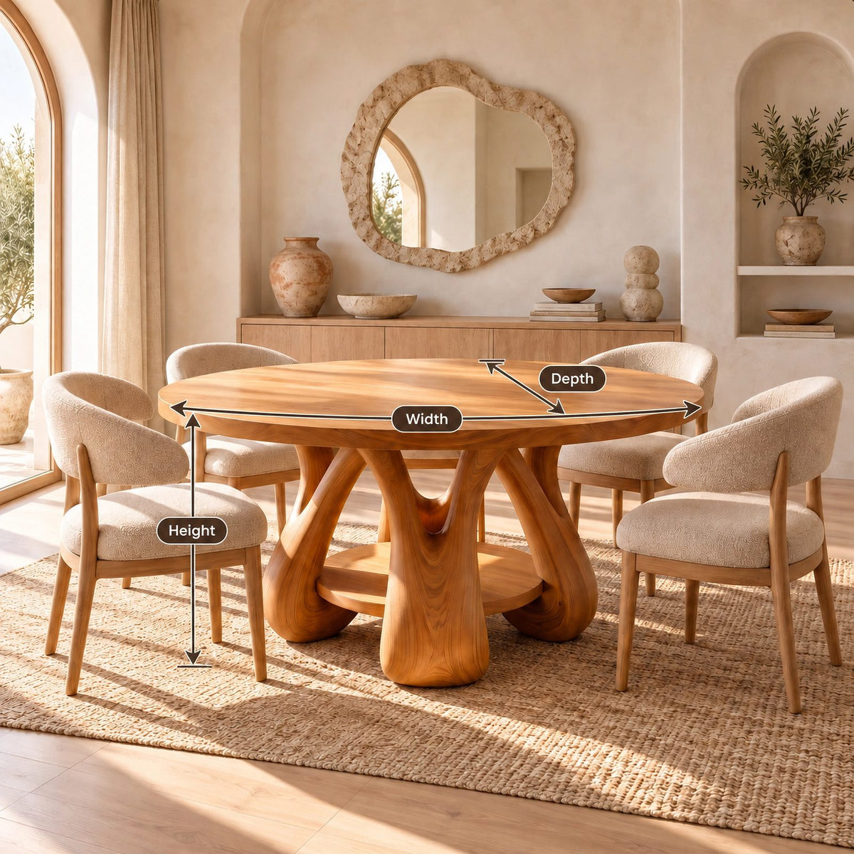 Scandinavian Round Dining Table With Sculpted Oval Base For Dining Room
