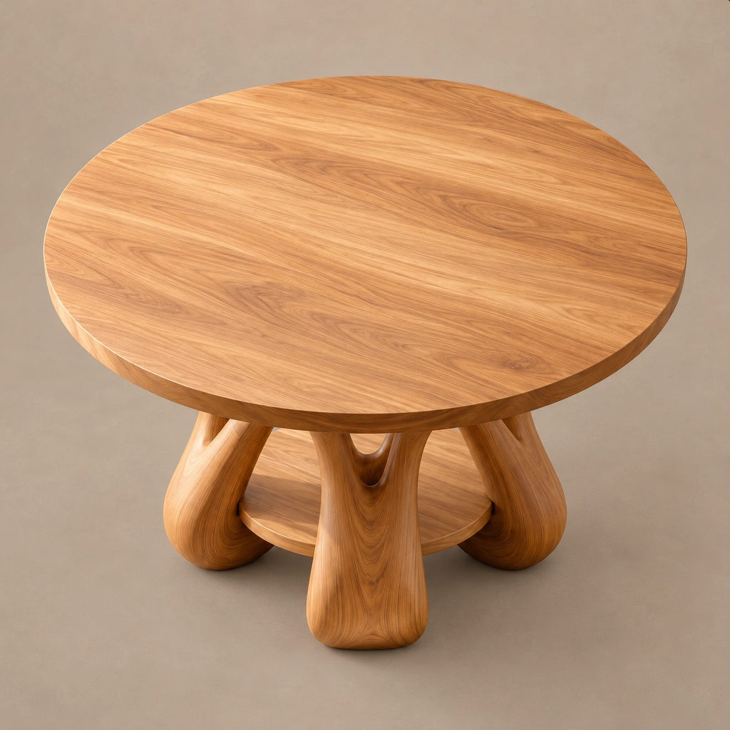Scandinavian Round Dining Table With Sculpted Oval Base For Dining Room