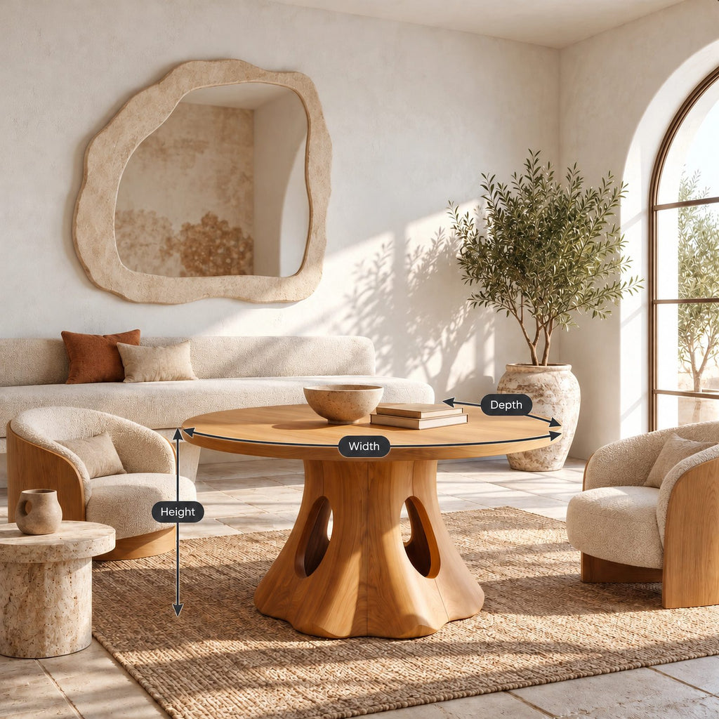 Natural Round Dining Table With Smooth Trunk Pedestal For Dining Room