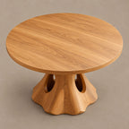 Natural Round Dining Table With Smooth Trunk Pedestal For Dining Room