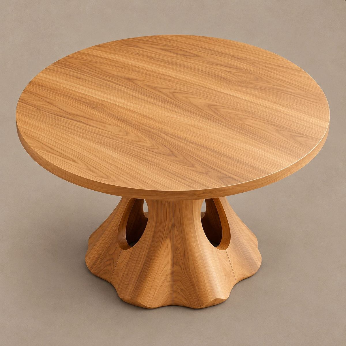 Natural Round Dining Table With Smooth Trunk Pedestal For Dining Room