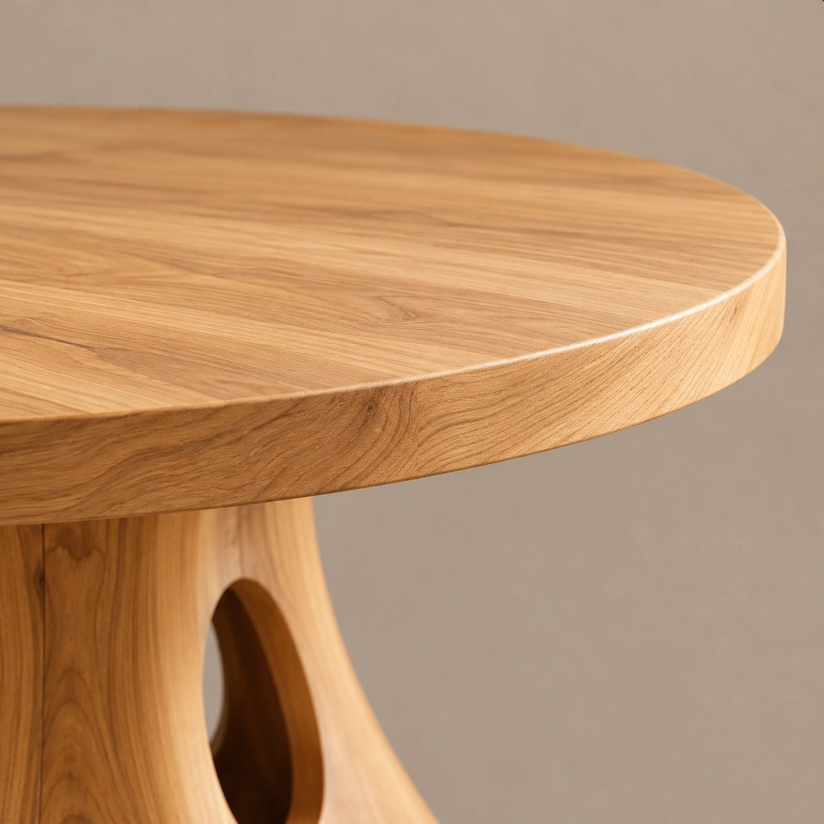 Natural Round Dining Table With Smooth Trunk Pedestal For Dining Room