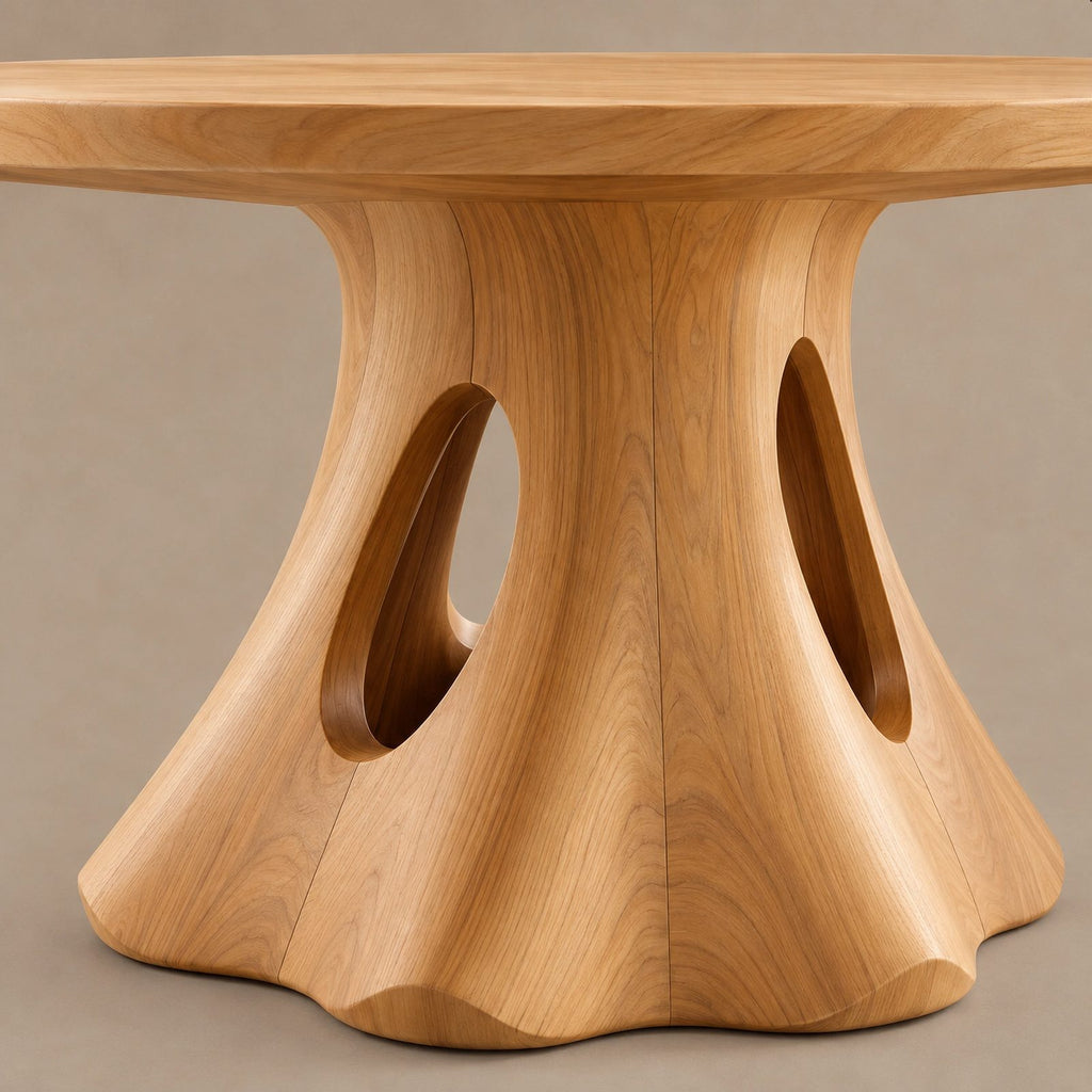 Natural Round Dining Table With Smooth Trunk Pedestal For Dining Room