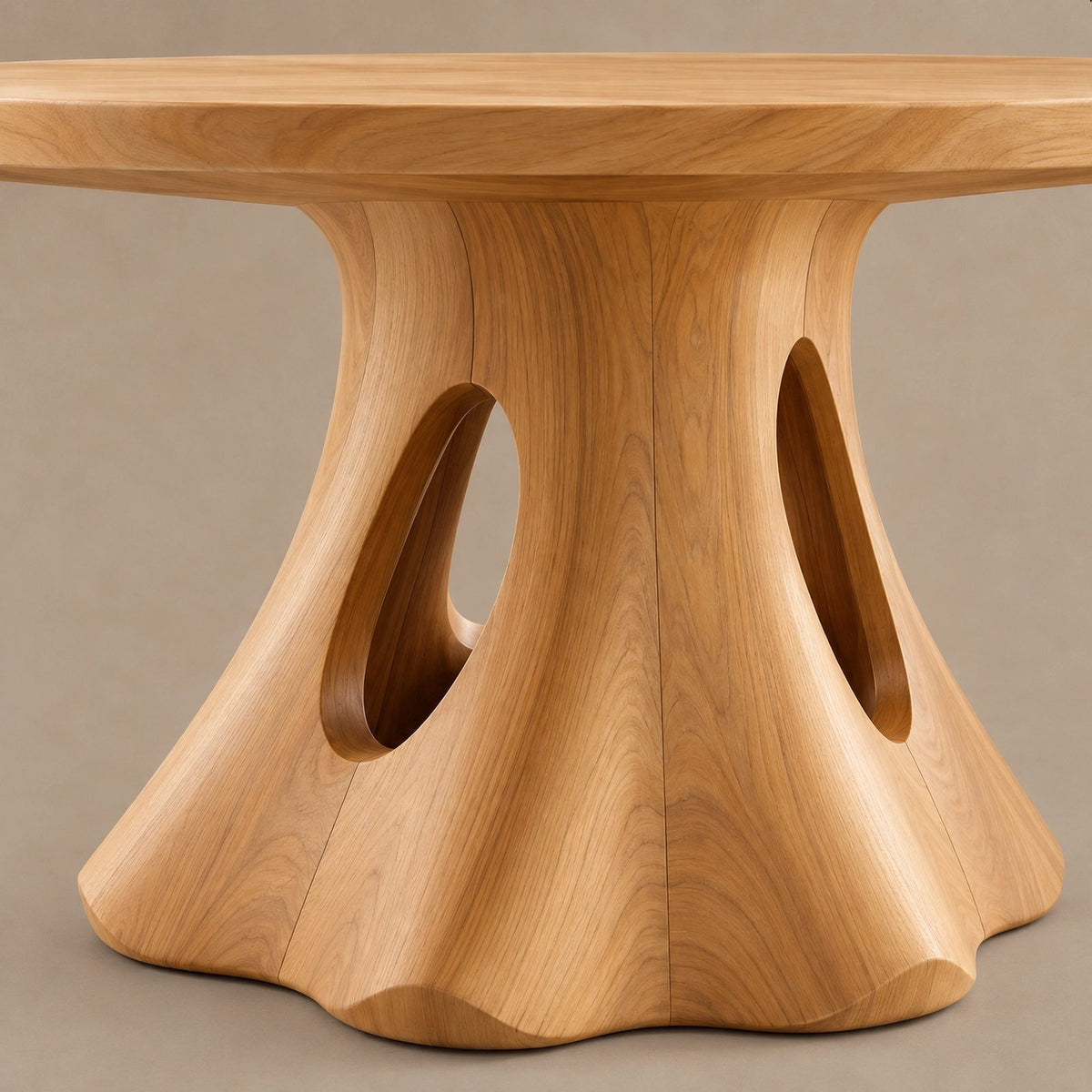 Natural Round Dining Table With Smooth Trunk Pedestal For Dining Room