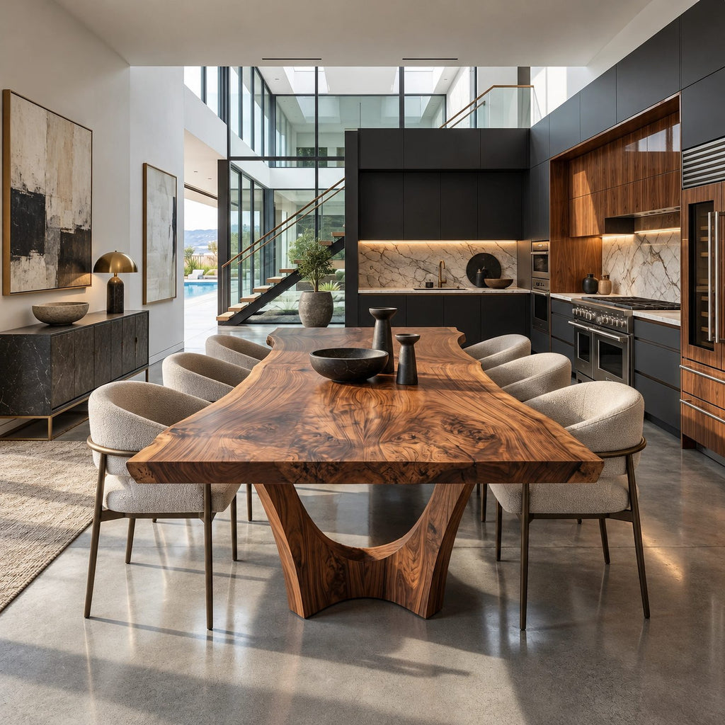 Modern Live Edge Dining Table With Sculpted Root Base For Dining Room