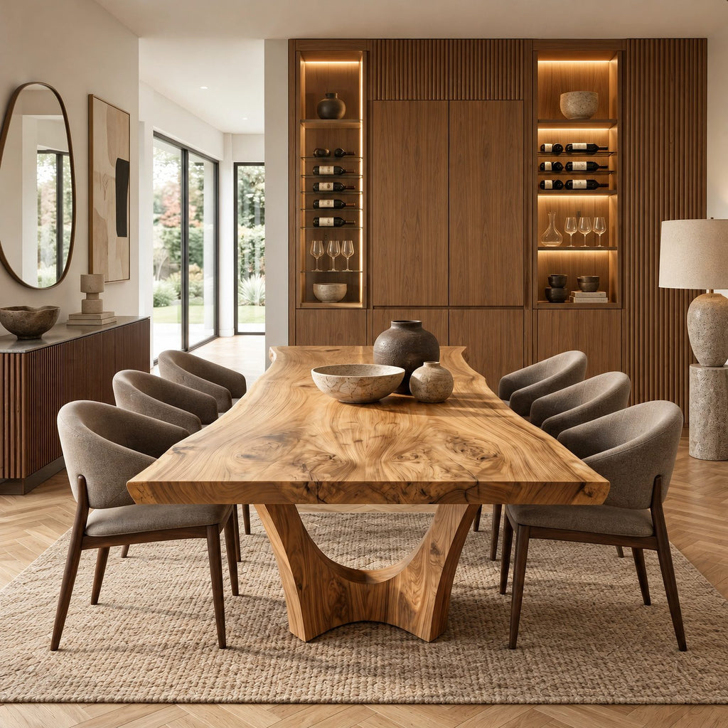 Modern Live Edge Dining Table With Sculpted Root Base For Dining Room