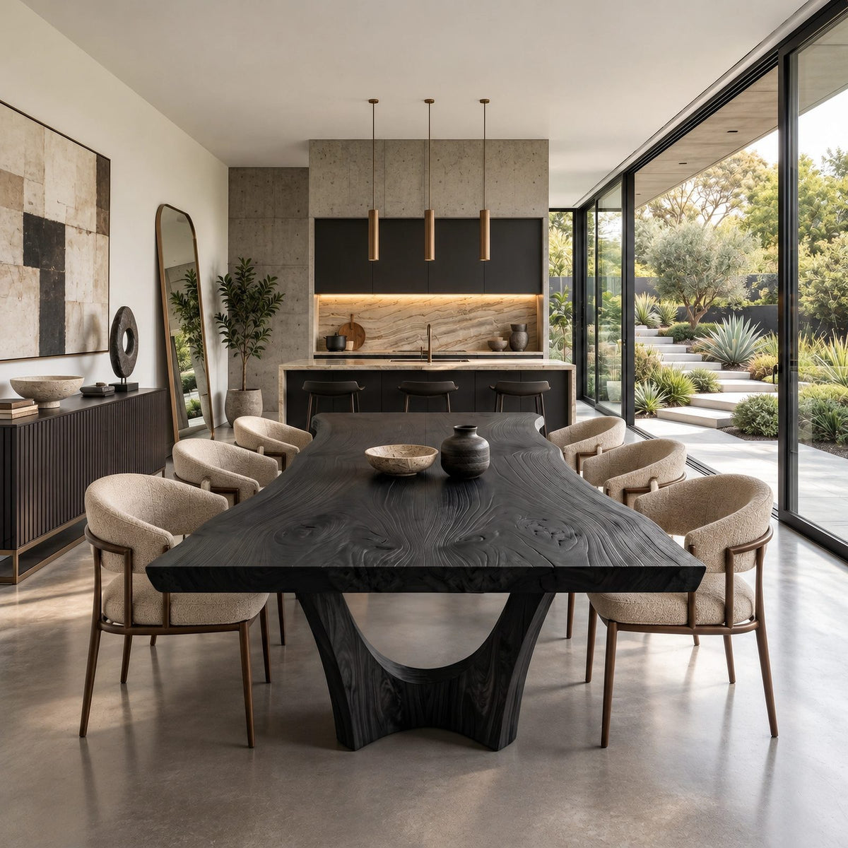 Modern Live Edge Dining Table With Sculpted Root Base For Dining Room