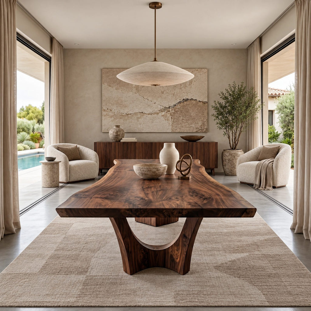 Modern Live Edge Dining Table With Sculpted Root Base For Dining Room