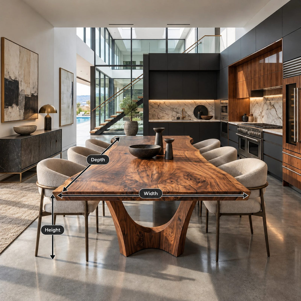 Modern Live Edge Dining Table With Sculpted Root Base For Dining Room