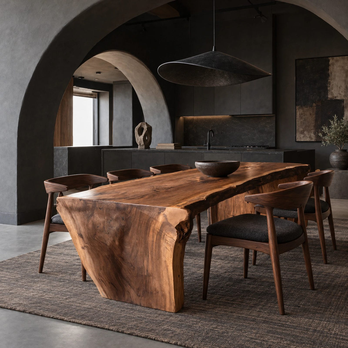 Organic Wabi Sabi Dining Table With Flowing Wave Base For Dining Room