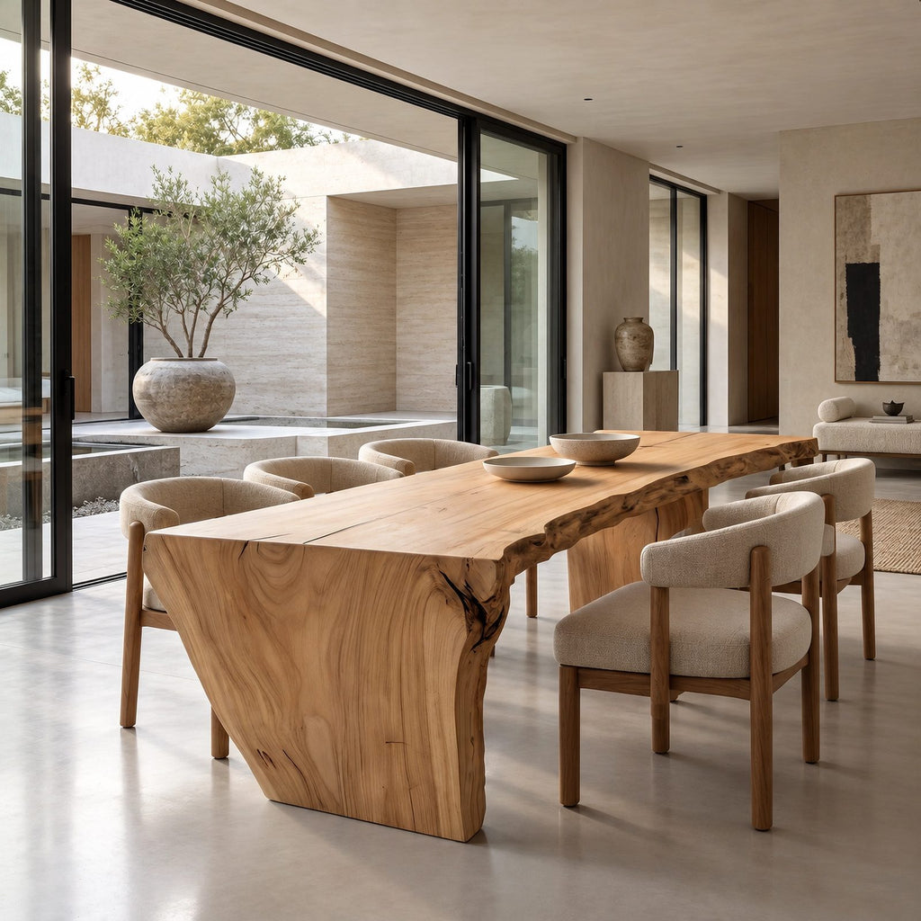 Organic Wabi Sabi Dining Table With Flowing Wave Base For Dining Room