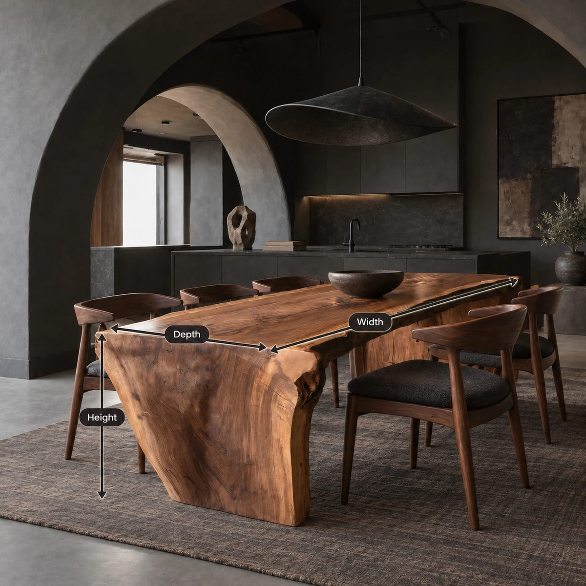 Organic Wabi Sabi Dining Table With Flowing Wave Base For Dining Room