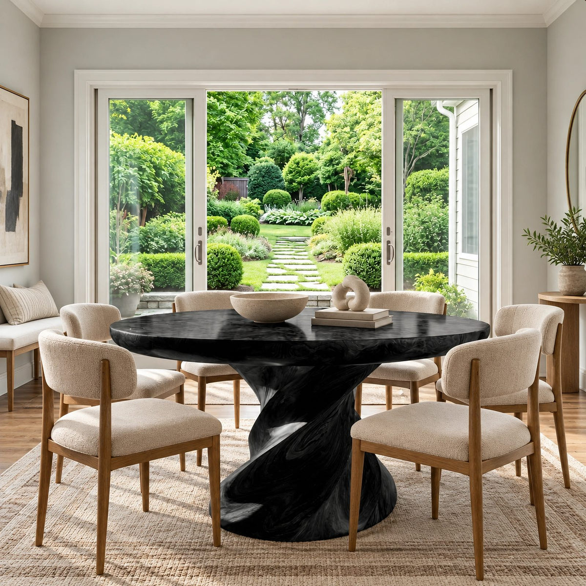 Contemporary Round Dining Table With Twisted Pedestal For Dining Room