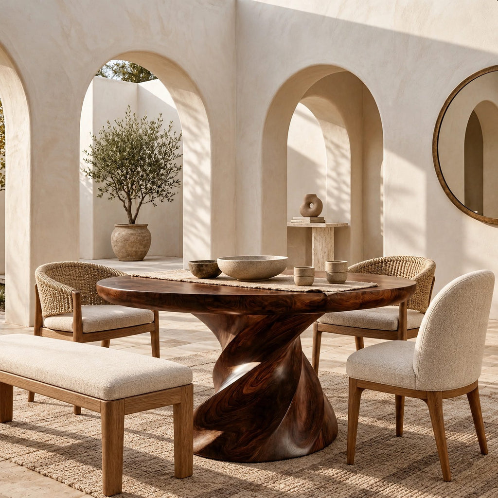 Contemporary Round Dining Table With Twisted Pedestal For Dining Room